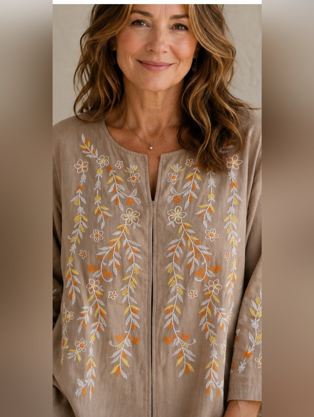 NEW 3X Susan Graver Taupe Tunic Lightweight Jacket Floral Embroidery
